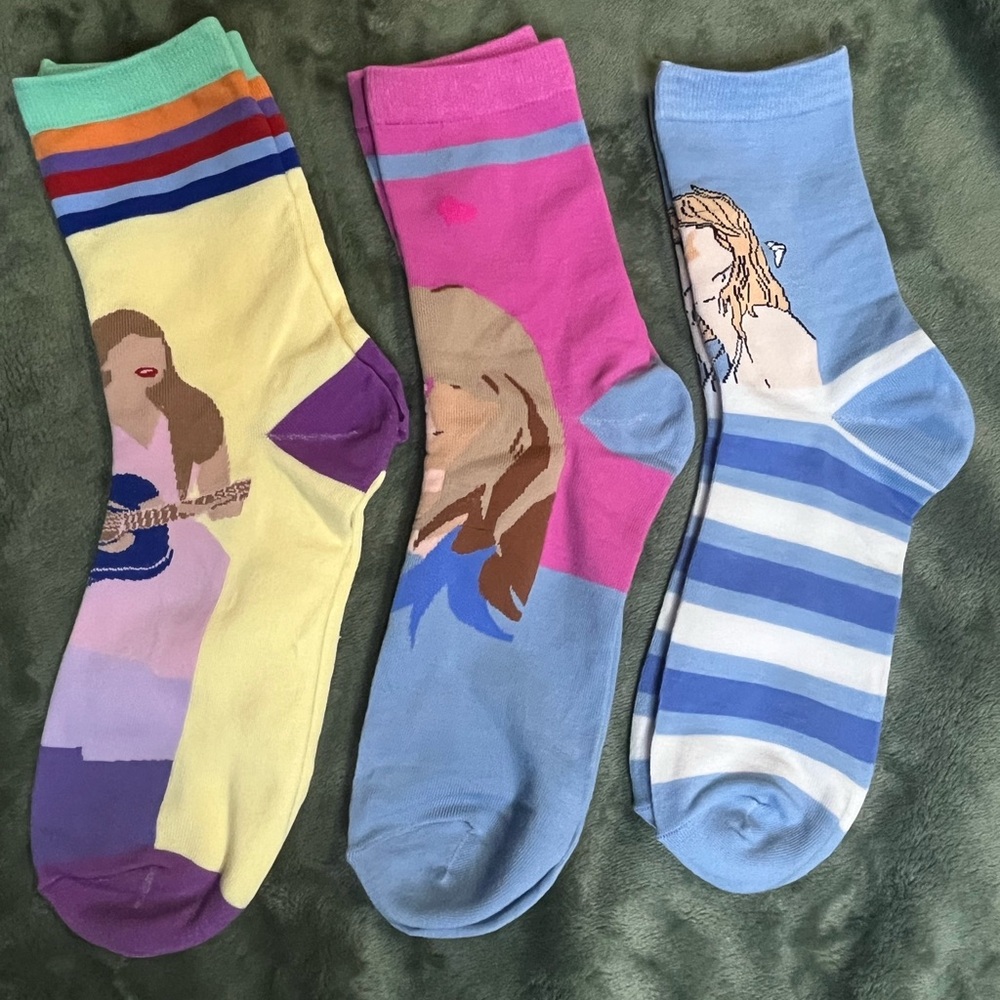 Colorful Graphic Socks Set of 3 adult mid calf Taylor Swift inspired